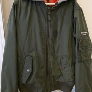 Abercrombie Kids Olive Green Puffer/Bomber Jacket With Orange Lining